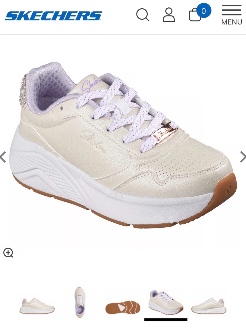 Skechers Cream and Lavender Platform Lace-Up Sneaker